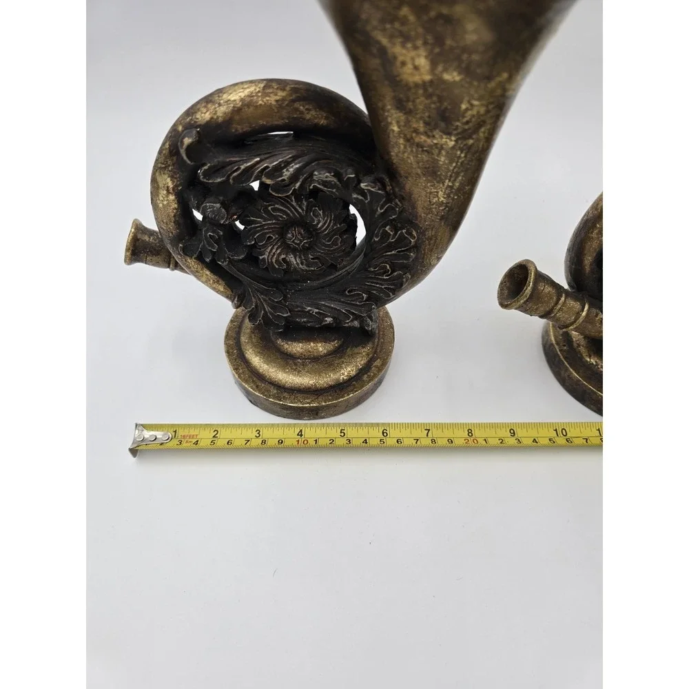 Gold Color French‎ Horn Faux Flower Vases Table Decor Set Of 2